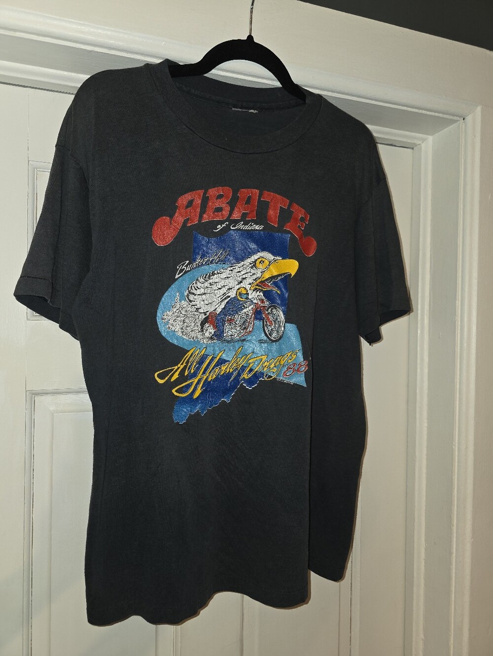 Vintage Harley Davidson 80s Black Faded Burnout USA Motorcycle T Shirt Large